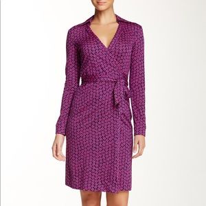 DVF pink & navy floral wrap dress